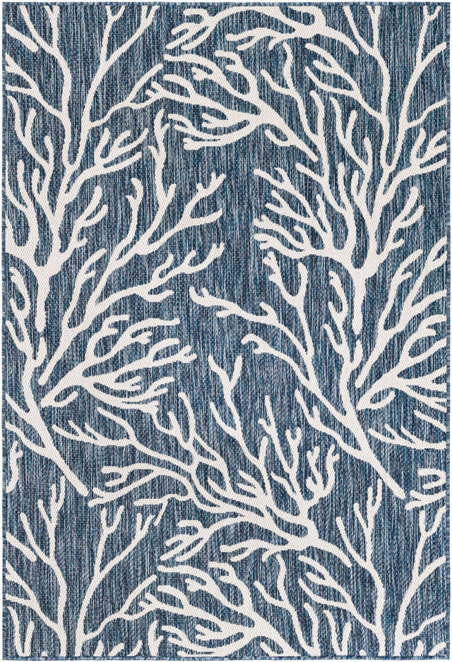 Blue 4' 1 x 6' 1 Outdoor Coastal Rectangle Area Rug Weather Resistant for Patio, Deck, Terrace, Balcony, Porch 100% Polypropylene Coastal Decor Carpet for Sale at Rug Engine