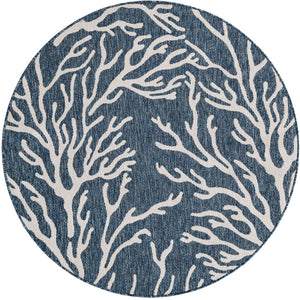 Blue 5' 3 x 5' 3 Outdoor Coastal Round Area Rug Weather Resistant for Patio, Deck, Terrace, Balcony, Porch 100% Polypropylene Coastal Decor Carpet for Sale at Rug Engine
