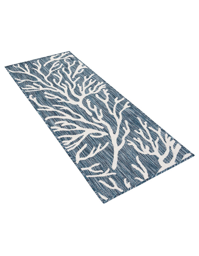Blue 2' x 5' 3 Outdoor Coastal Runner Area Rug Weather Resistant for Patio, Deck, Terrace, Balcony, Porch 100% Polypropylene Coastal Decor Carpet for Sale at Rug Engine