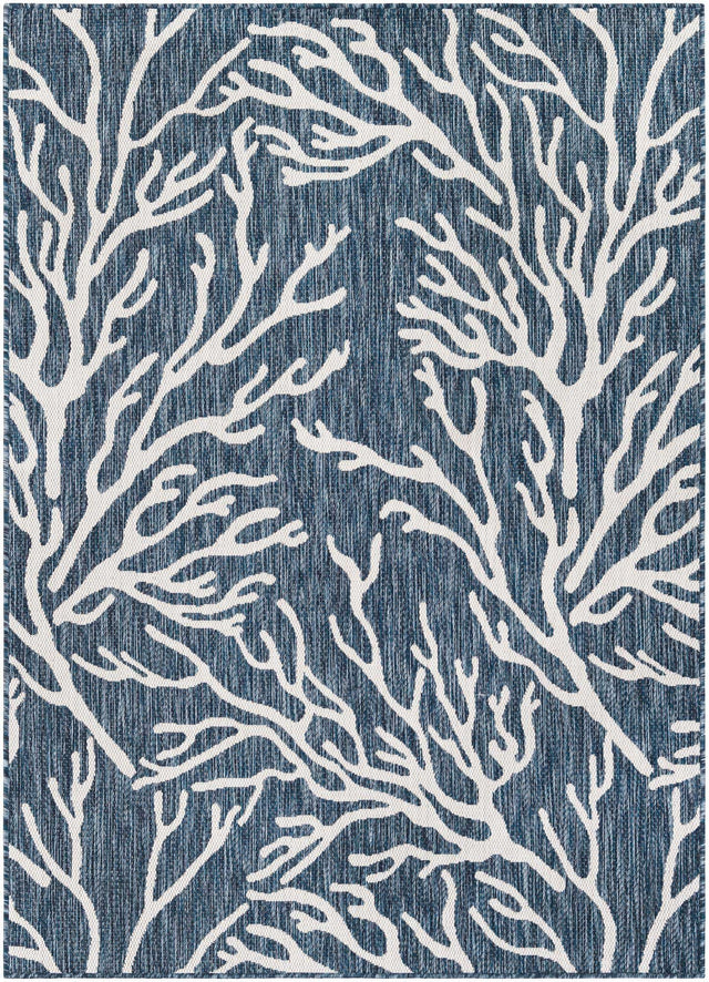 Blue 5' 3 x 7' 1 Outdoor Coastal Rectangle Area Rug Weather Resistant for Patio, Deck, Terrace, Balcony, Porch 100% Polypropylene Coastal Decor Carpet for Sale at Rug Engine