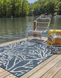 Blue 5' 3 x 7' 1 Outdoor Coastal Rectangle Area Rug Weather Resistant for Patio, Deck, Terrace, Balcony, Porch 100% Polypropylene Coastal Decor Carpet for Sale at Rug Engine