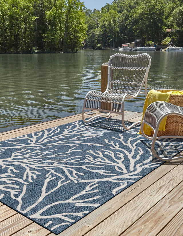 Blue 6' 1 x 9' Outdoor Coastal Rectangle Area Rug Weather Resistant for Patio, Deck, Terrace, Balcony, Porch 100% Polypropylene Coastal Decor Carpet for Sale at Rug Engine