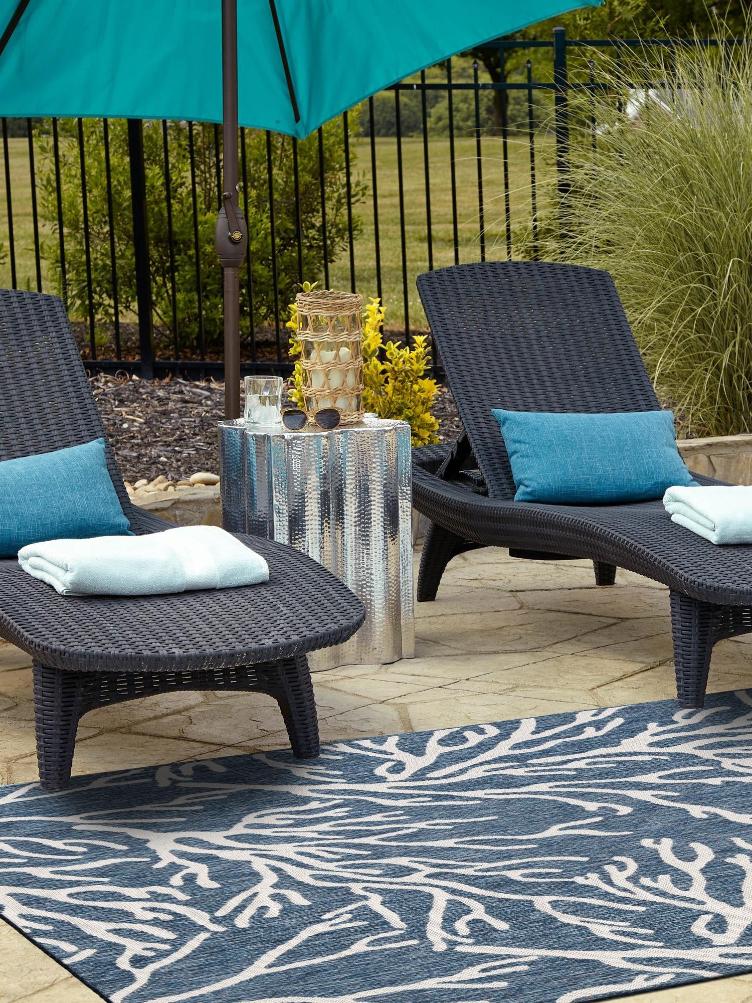 Blue 7' 10 x 10' Outdoor Coastal Rectangle Area Rug Weather Resistant for Patio, Deck, Terrace, Balcony, Porch 100% Polypropylene Coastal Decor Carpet for Sale at Rug Engine