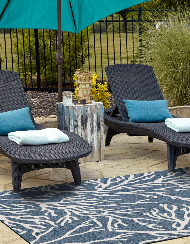 Blue 5' 3 x 8' Outdoor Coastal Rectangle Area Rug Weather Resistant for Patio, Deck, Terrace, Balcony, Porch 100% Polypropylene Coastal Decor Carpet for Sale at Rug Engine