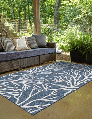 Blue 4' 1 x 6' 1 Outdoor Coastal Rectangle Area Rug Weather Resistant for Patio, Deck, Terrace, Balcony, Porch 100% Polypropylene Coastal Decor Carpet for Sale at Rug Engine