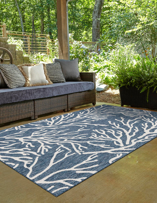 Blue 10' x 14' 1 Outdoor Coastal Rectangle Area Rug Weather Resistant for Patio, Deck, Terrace, Balcony, Porch 100% Polypropylene Coastal Decor Carpet for Sale at Rug Engine