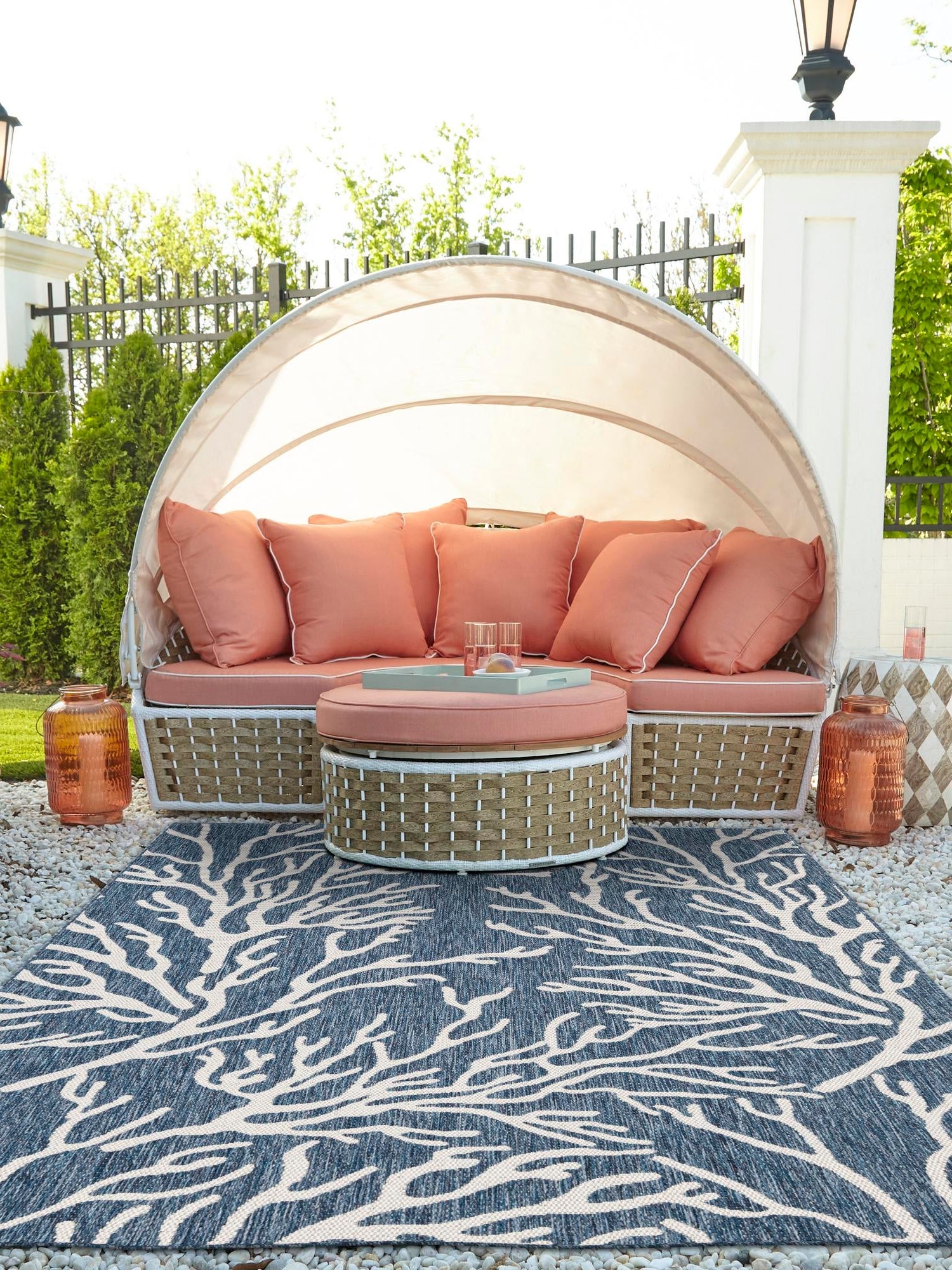 Blue 5' 3 x 8' Outdoor Coastal Rectangle Area Rug Weather Resistant for Patio, Deck, Terrace, Balcony, Porch 100% Polypropylene Coastal Decor Carpet for Sale at Rug Engine