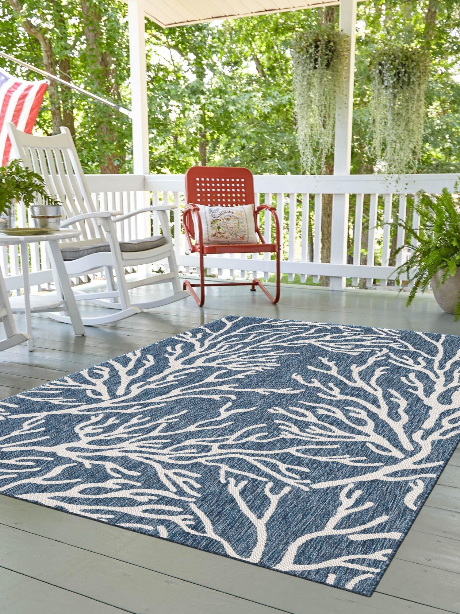 Blue 2' x 3' 1 Outdoor Coastal Rectangle Area Rug Weather Resistant for Patio, Deck, Terrace, Balcony, Porch 100% Polypropylene Coastal Decor Carpet for Sale at Rug Engine