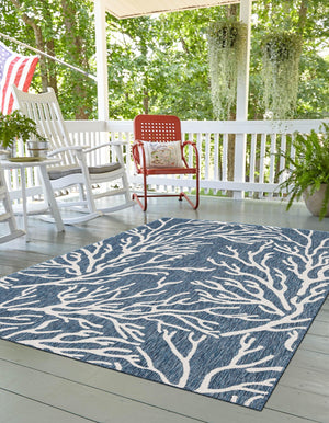 Blue 10' x 14' 1 Outdoor Coastal Rectangle Area Rug Weather Resistant for Patio, Deck, Terrace, Balcony, Porch 100% Polypropylene Coastal Decor Carpet for Sale at Rug Engine