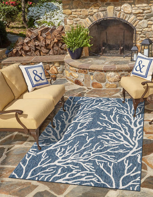 Blue 10' x 14' 1 Outdoor Coastal Rectangle Area Rug Weather Resistant for Patio, Deck, Terrace, Balcony, Porch 100% Polypropylene Coastal Decor Carpet for Sale at Rug Engine
