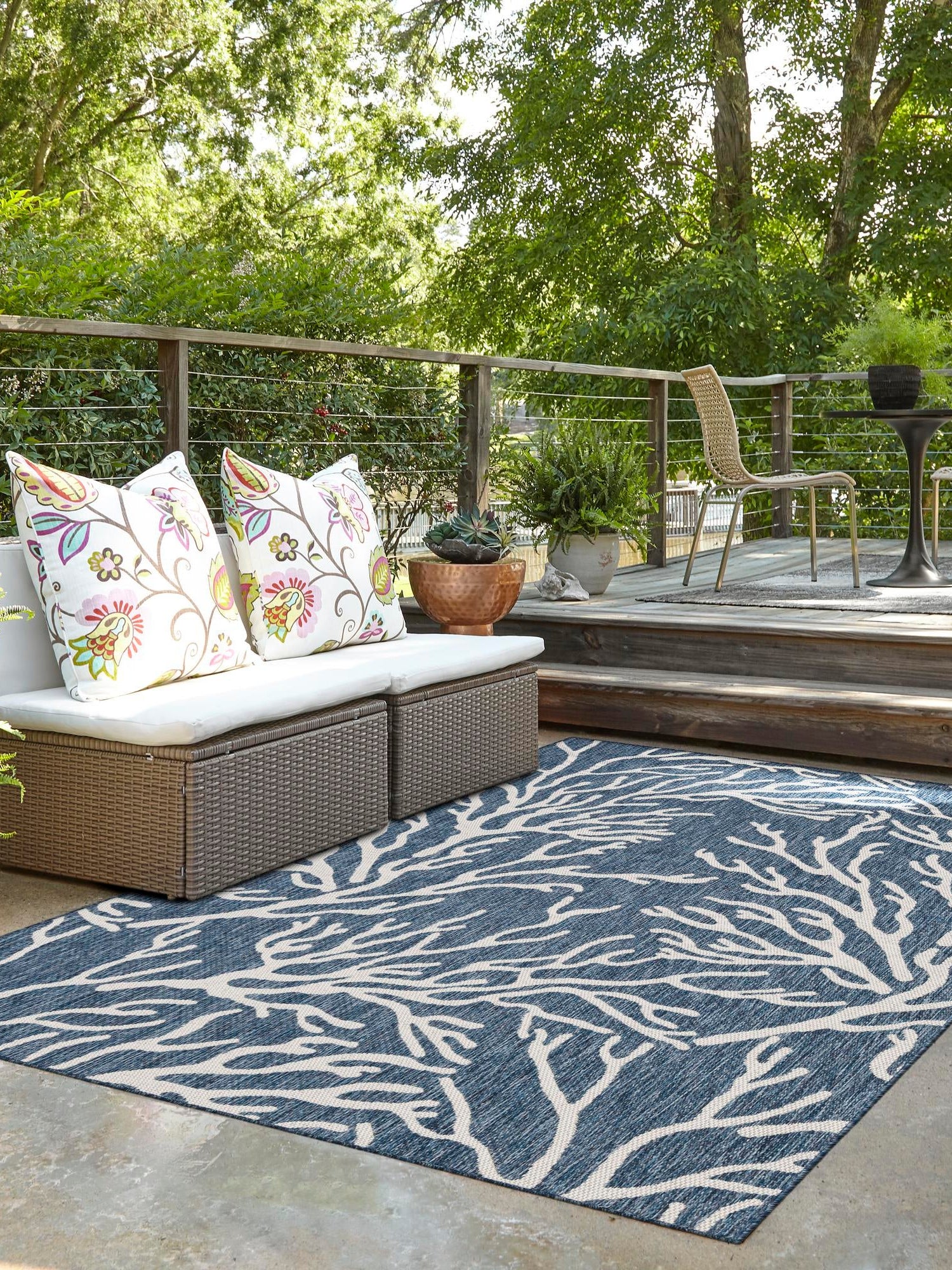 Blue 7' 10 x 10' Outdoor Coastal Rectangle Area Rug Weather Resistant for Patio, Deck, Terrace, Balcony, Porch 100% Polypropylene Coastal Decor Carpet for Sale at Rug Engine