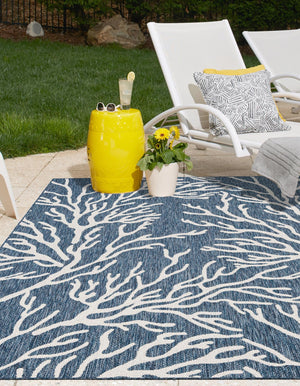 Blue 4' 1 x 6' 1 Outdoor Coastal Rectangle Area Rug Weather Resistant for Patio, Deck, Terrace, Balcony, Porch 100% Polypropylene Coastal Decor Carpet for Sale at Rug Engine