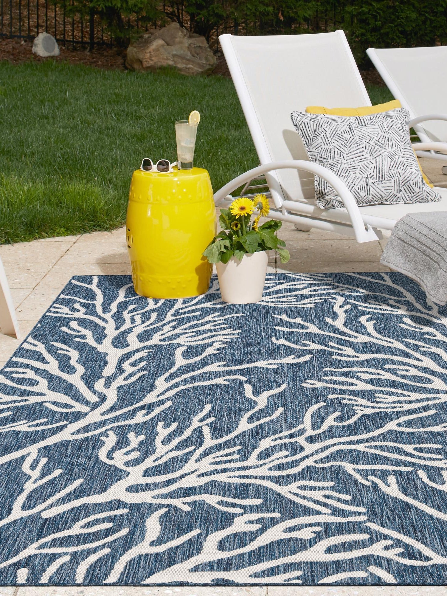 Blue 7' 10 x 10' Outdoor Coastal Rectangle Area Rug Weather Resistant for Patio, Deck, Terrace, Balcony, Porch 100% Polypropylene Coastal Decor Carpet for Sale at Rug Engine