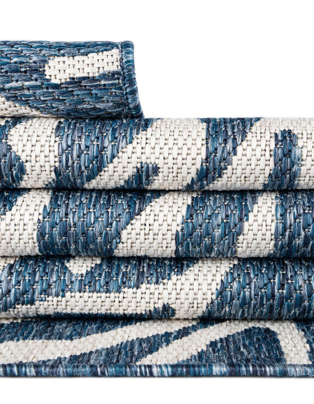 Blue 4' 1 x 6' 1 Outdoor Coastal Rectangle Area Rug Weather Resistant for Patio, Deck, Terrace, Balcony, Porch 100% Polypropylene Coastal Decor Carpet for Sale at Rug Engine