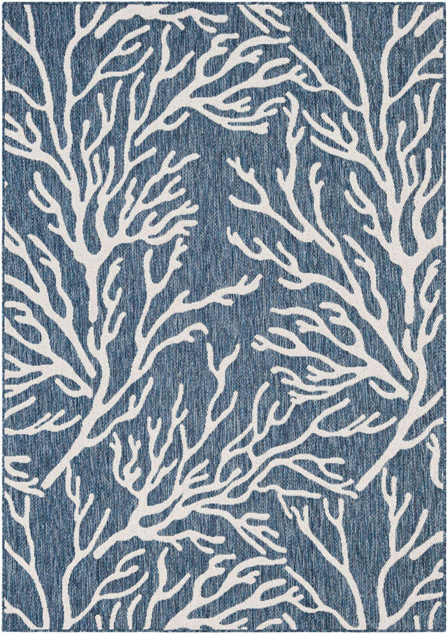 Blue 5' 3 x 8' Outdoor Coastal Rectangle Area Rug Weather Resistant for Patio, Deck, Terrace, Balcony, Porch 100% Polypropylene Coastal Decor Carpet for Sale at Rug Engine