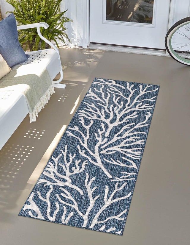 Blue 2' x 5' 3 Outdoor Coastal Runner Area Rug Weather Resistant for Patio, Deck, Terrace, Balcony, Porch 100% Polypropylene Coastal Decor Carpet for Sale at Rug Engine