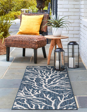 Blue 2' x 5' 3 Outdoor Coastal Runner Area Rug Weather Resistant for Patio, Deck, Terrace, Balcony, Porch 100% Polypropylene Coastal Decor Carpet for Sale at Rug Engine