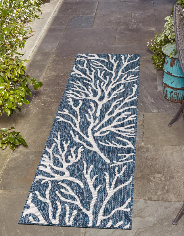 Blue 2' x 8' Outdoor Coastal Runner Area Rug Weather Resistant for Patio, Deck, Terrace, Balcony, Porch 100% Polypropylene Coastal Decor Carpet for Sale at Rug Engine