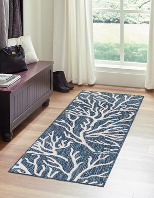 Blue 2' x 5' 3 Outdoor Coastal Runner Area Rug Weather Resistant for Patio, Deck, Terrace, Balcony, Porch 100% Polypropylene Coastal Decor Carpet for Sale at Rug Engine