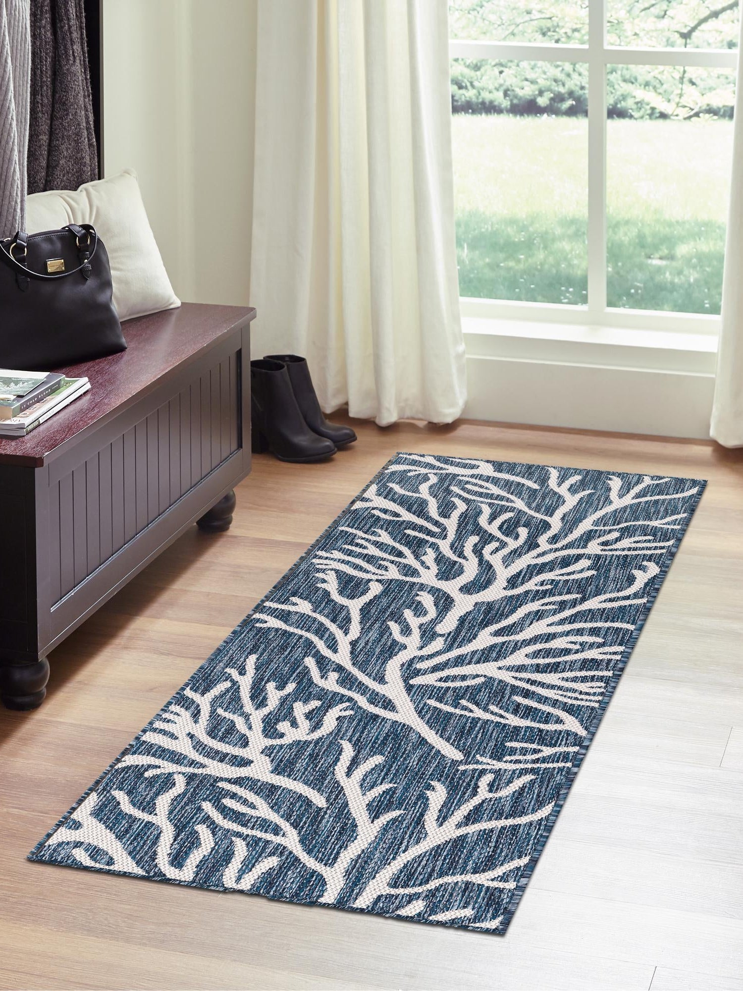 Blue 2' x 4' 1 Outdoor Coastal Runner Area Rug Weather Resistant for Patio, Deck, Terrace, Balcony, Porch 100% Polypropylene Coastal Decor Carpet for Sale at Rug Engine