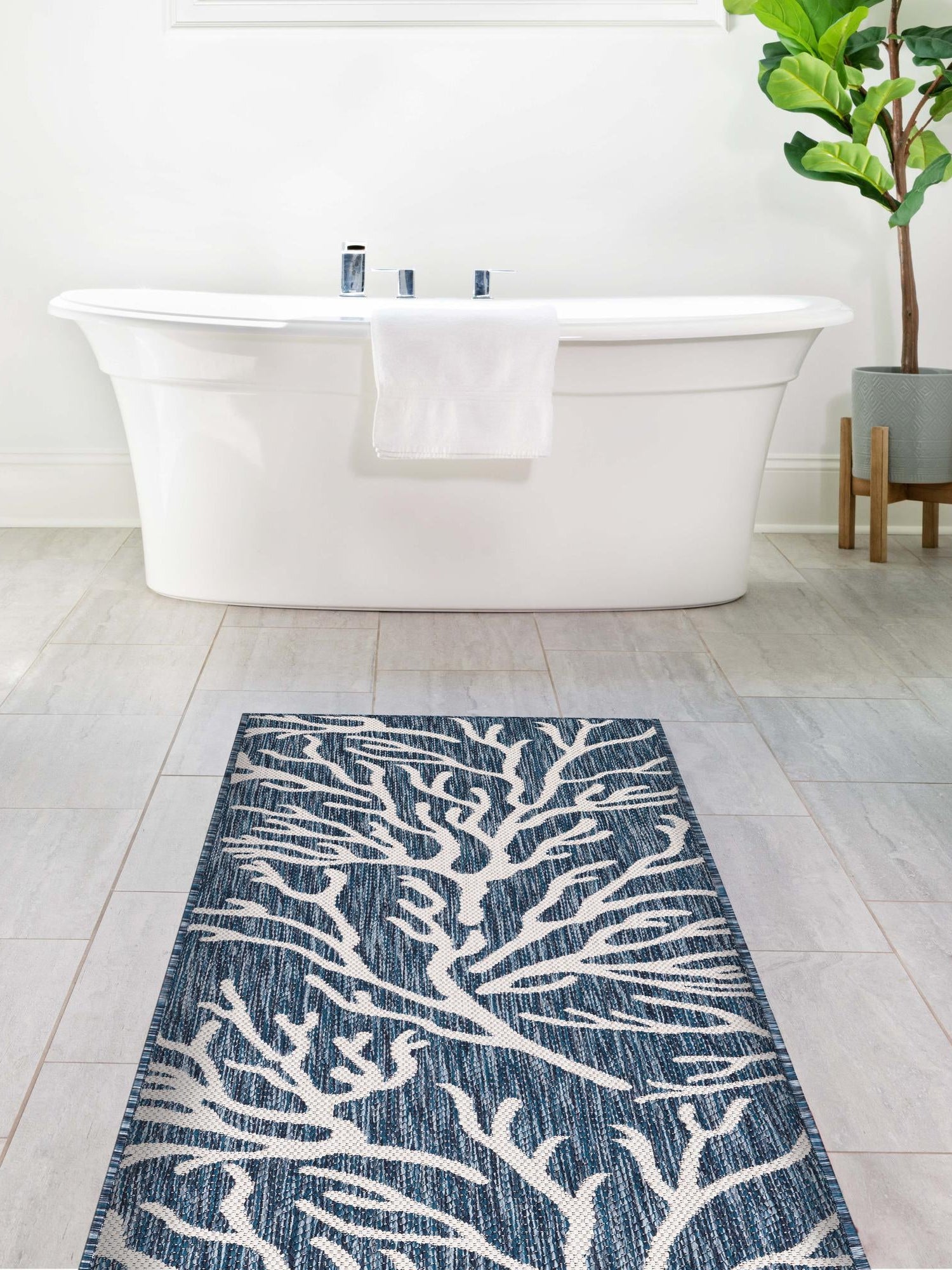 Blue 2' x 4' 1 Outdoor Coastal Runner Area Rug Weather Resistant for Patio, Deck, Terrace, Balcony, Porch 100% Polypropylene Coastal Decor Carpet for Sale at Rug Engine