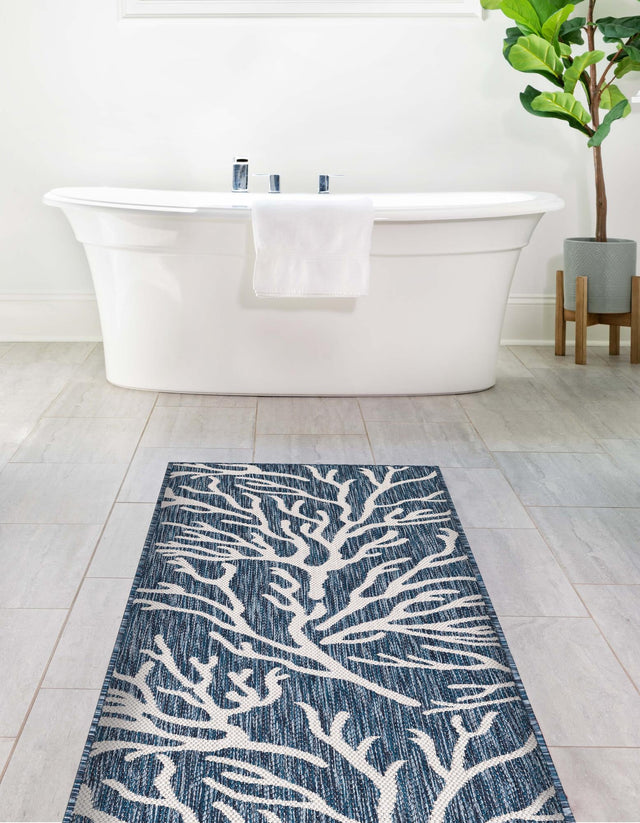 Blue 2' x 4' 1 Outdoor Coastal Runner Rug