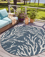 Blue 10' x 10' Outdoor Coastal Round Area Rug Weather Resistant for Patio, Deck, Terrace, Balcony, Porch 100% Polypropylene Coastal Decor Carpet for Sale at Rug Engine