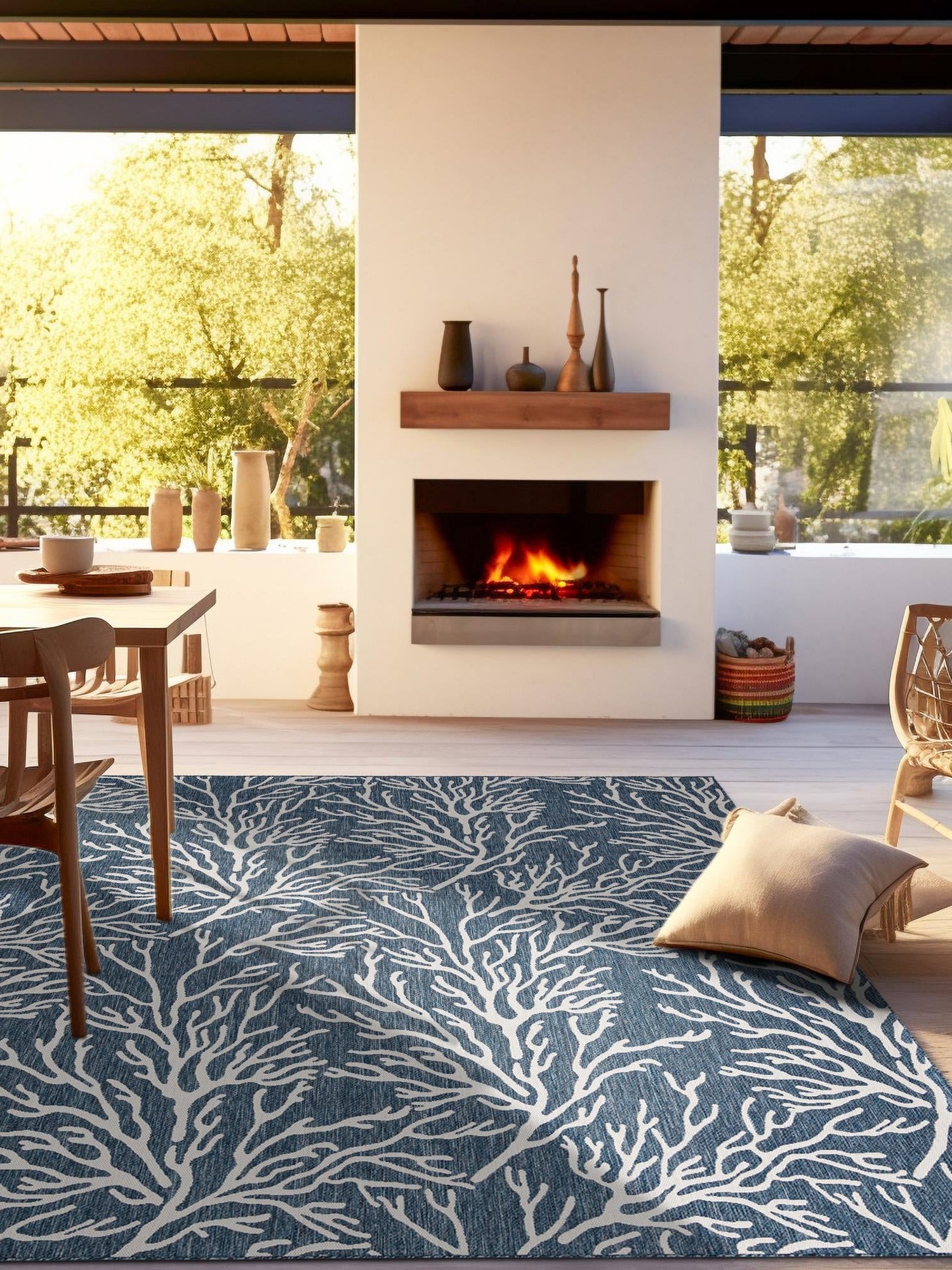 Blue 10' x 10' Outdoor Coastal Square Area Rug Weather Resistant for Patio, Deck, Terrace, Balcony, Porch 100% Polypropylene Coastal Decor Carpet for Sale at Rug Engine