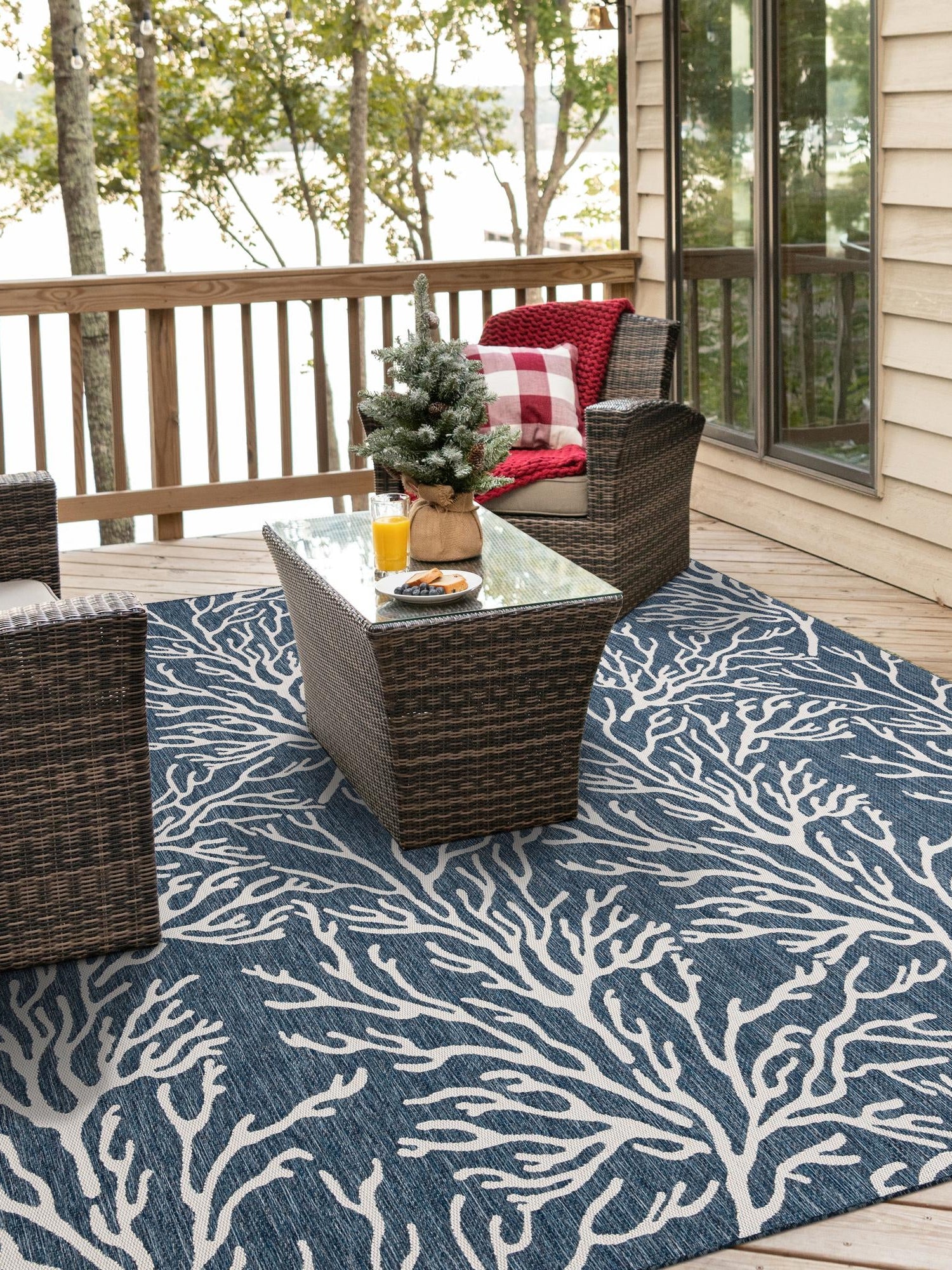 Blue 10' x 10' Outdoor Coastal Square Area Rug Weather Resistant for Patio, Deck, Terrace, Balcony, Porch 100% Polypropylene Coastal Decor Carpet for Sale at Rug Engine