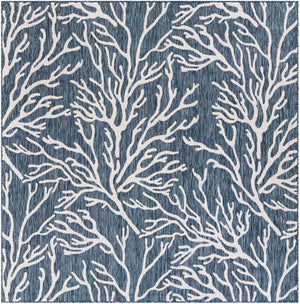Blue 7' 10 x 7' 10 Outdoor Coastal Square Area Rug Weather Resistant for Patio, Deck, Terrace, Balcony, Porch 100% Polypropylene Coastal Decor Carpet for Sale at Rug Engine