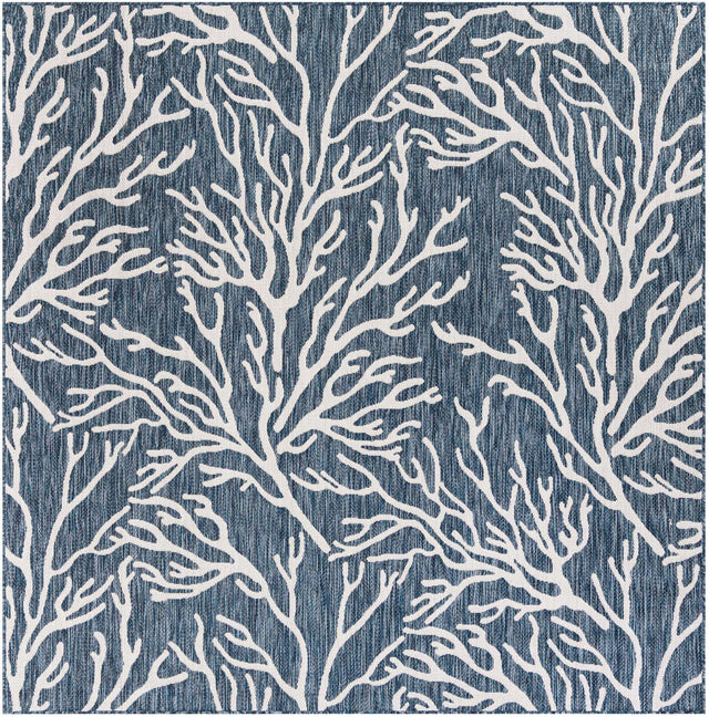 Blue 7' 10 x 7' 10 Outdoor Coastal Square Area Rug Weather Resistant for Patio, Deck, Terrace, Balcony, Porch 100% Polypropylene Coastal Decor Carpet for Sale at Rug Engine