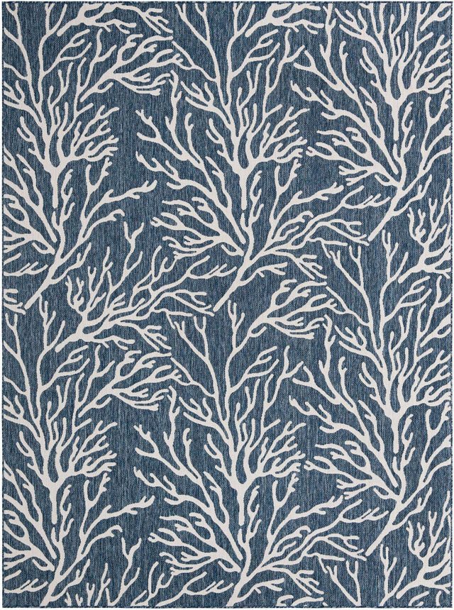 Blue 9' x 12' Outdoor Coastal Rectangle Area Rug Weather Resistant for Patio, Deck, Terrace, Balcony, Porch 100% Polypropylene Coastal Decor Carpet for Sale at Rug Engine