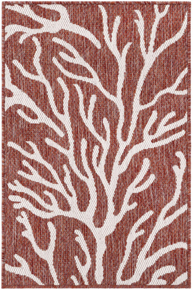 Rust Red 2' x 3' 1 Outdoor Coastal Rectangle Area Rug Weather Resistant for Patio, Deck, Terrace, Balcony, Porch 100% Polypropylene Coastal Decor Carpet for Sale at Rug Engine