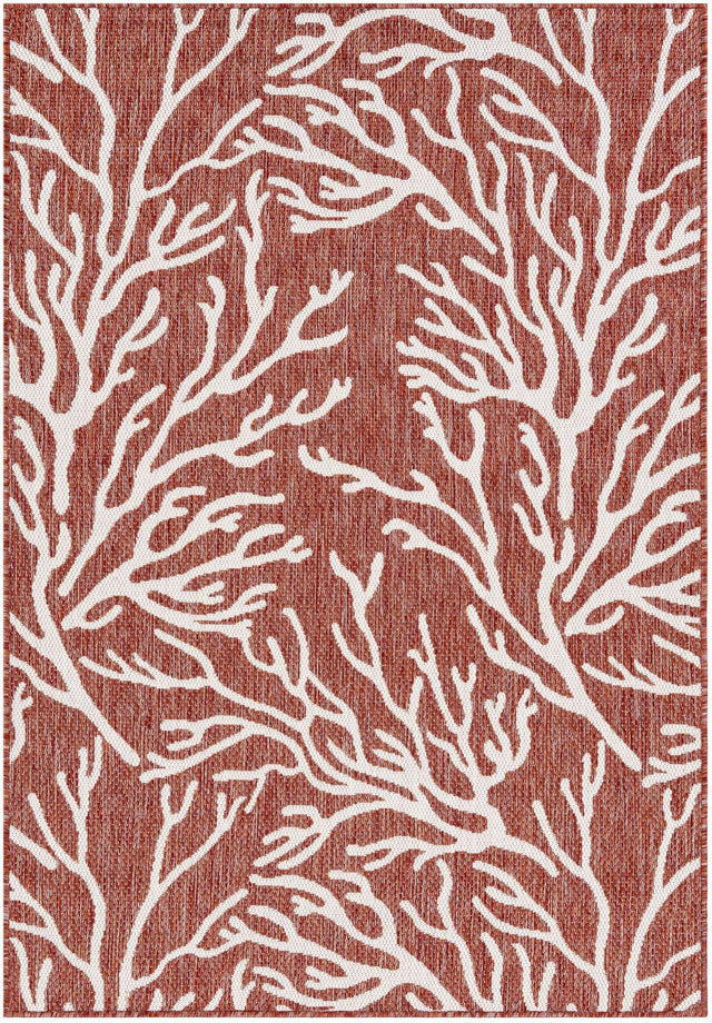 Rust Red 4' 1 x 6' 1 Outdoor Coastal Rectangle Area Rug Weather Resistant for Patio, Deck, Terrace, Balcony, Porch 100% Polypropylene Coastal Decor Carpet for Sale at Rug Engine
