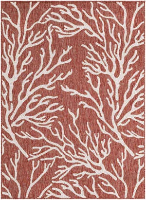Rust Red 5' 3 x 7' 1 Outdoor Coastal Rectangle Area Rug Weather Resistant for Patio, Deck, Terrace, Balcony, Porch 100% Polypropylene Coastal Decor Carpet for Sale at Rug Engine