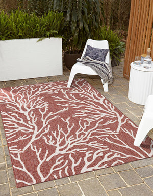 Rust Red 2' x 3' 1 Outdoor Coastal Rectangle Area Rug Weather Resistant for Patio, Deck, Terrace, Balcony, Porch 100% Polypropylene Coastal Decor Carpet for Sale at Rug Engine