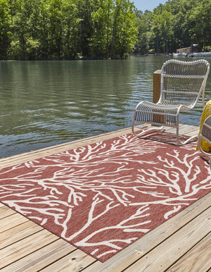 Rust Red 7' 10 x 10' Outdoor Coastal Rectangle Area Rug Weather Resistant for Patio, Deck, Terrace, Balcony, Porch 100% Polypropylene Coastal Decor Carpet for Sale at Rug Engine