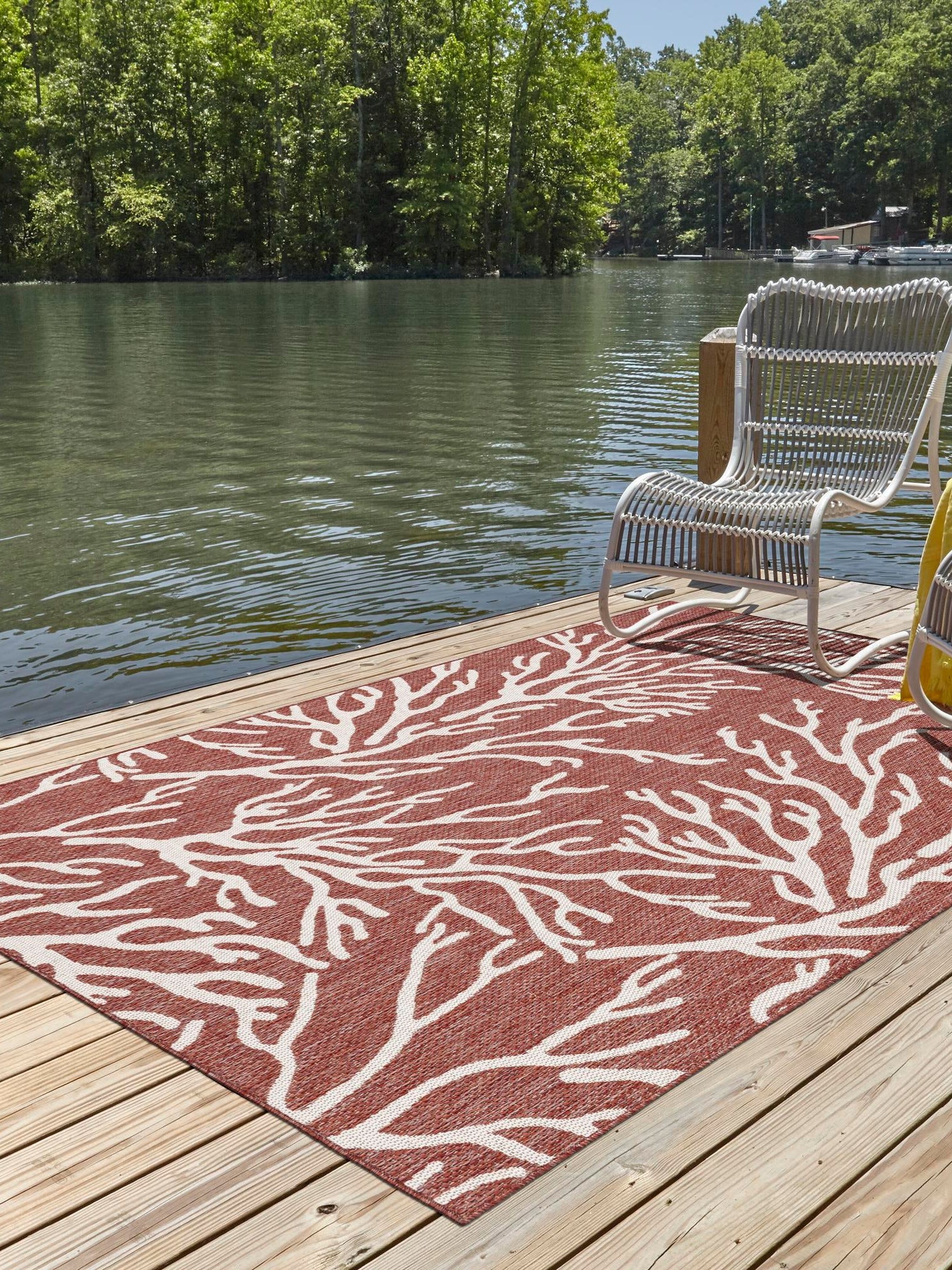 Rust Red 5' 3 x 7' 1 Outdoor Coastal Rectangle Area Rug Weather Resistant for Patio, Deck, Terrace, Balcony, Porch 100% Polypropylene Coastal Decor Carpet for Sale at Rug Engine