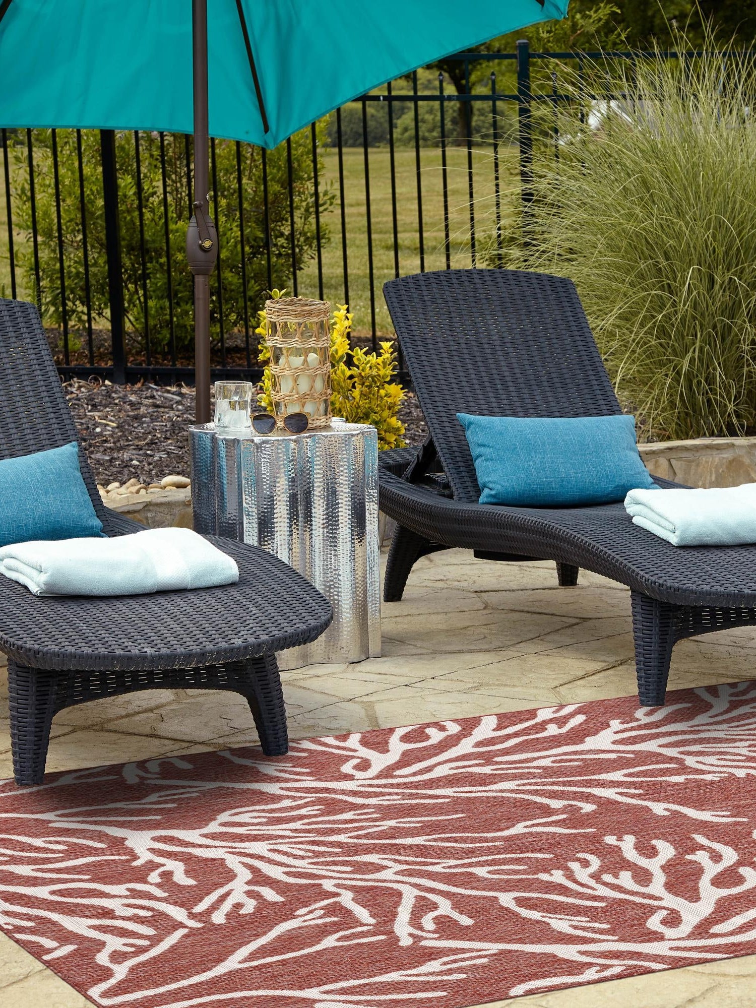 Rust Red 9' x 12' Outdoor Coastal Rectangle Area Rug Weather Resistant for Patio, Deck, Terrace, Balcony, Porch 100% Polypropylene Coastal Decor Carpet for Sale at Rug Engine
