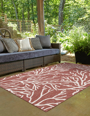 Rust Red 4' 1 x 6' 1 Outdoor Coastal Rectangle Area Rug Weather Resistant for Patio, Deck, Terrace, Balcony, Porch 100% Polypropylene Coastal Decor Carpet for Sale at Rug Engine