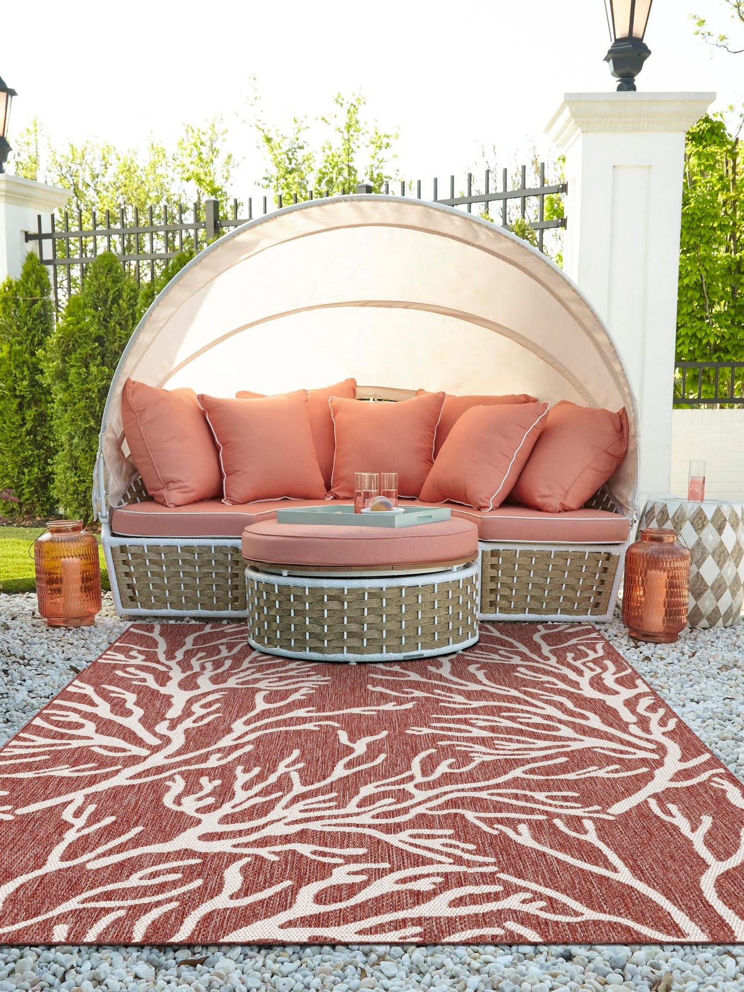 Rust Red 5' 3 x 8' Outdoor Coastal Rectangle Area Rug Weather Resistant for Patio, Deck, Terrace, Balcony, Porch 100% Polypropylene Coastal Decor Carpet for Sale at Rug Engine