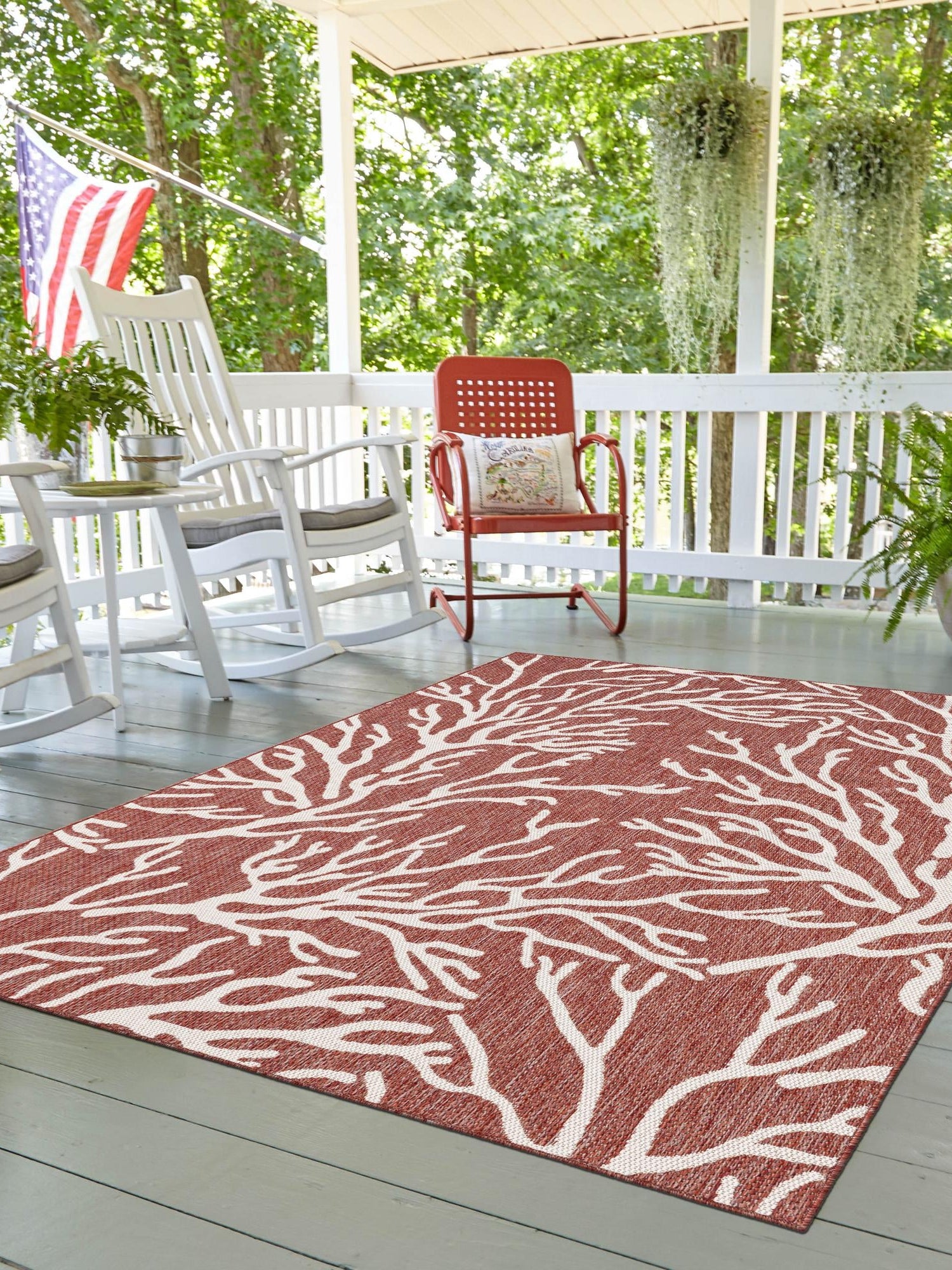 Rust Red 2' x 3' 1 Outdoor Coastal Rectangle Area Rug Weather Resistant for Patio, Deck, Terrace, Balcony, Porch 100% Polypropylene Coastal Decor Carpet for Sale at Rug Engine