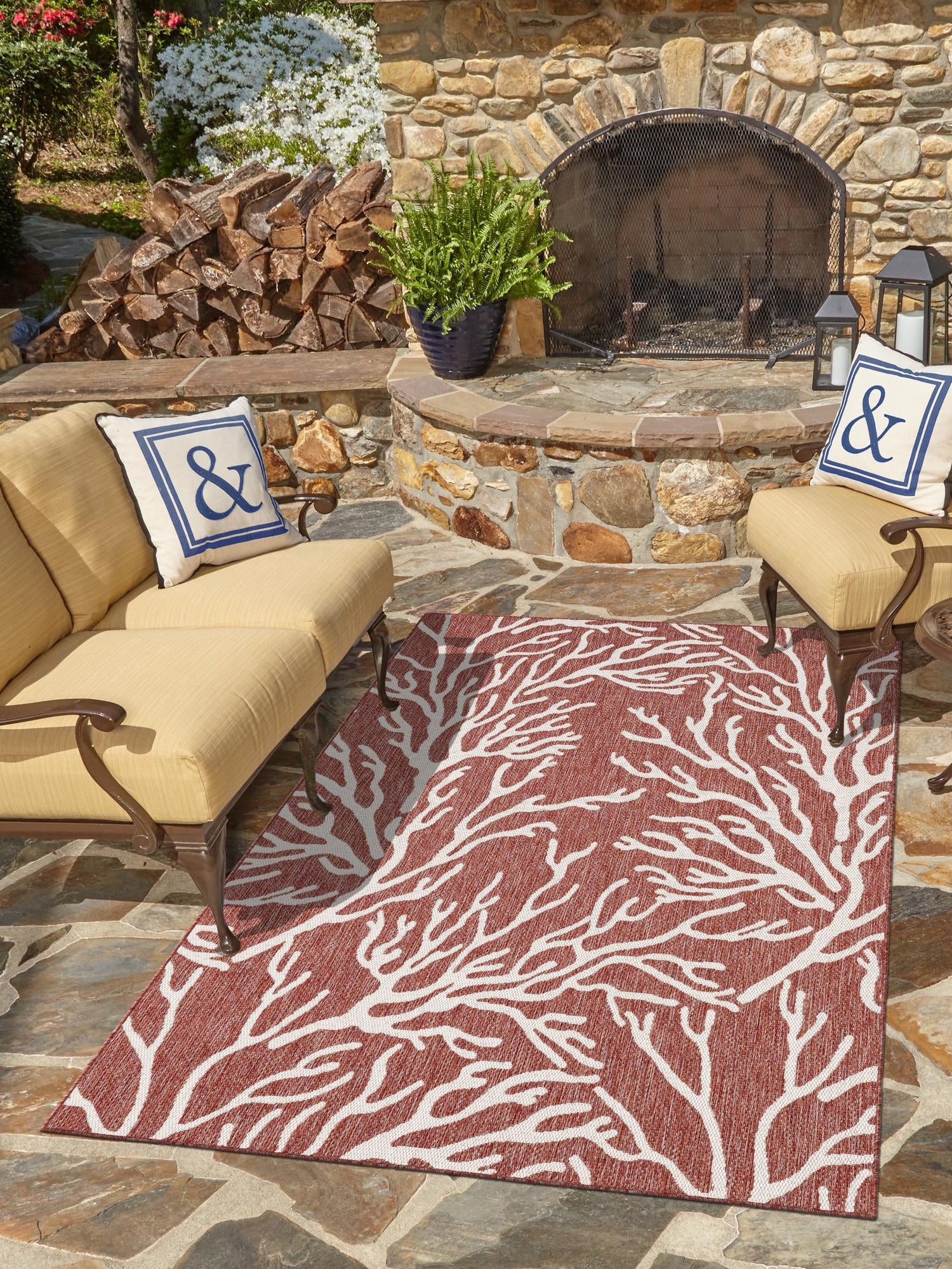 Rust Red 4' 1 x 6' 1 Outdoor Coastal Rectangle Area Rug Weather Resistant for Patio, Deck, Terrace, Balcony, Porch 100% Polypropylene Coastal Decor Carpet for Sale at Rug Engine