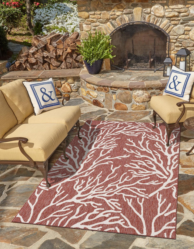 Rust Red 2' x 3' 1 Outdoor Coastal Rectangle Area Rug Weather Resistant for Patio, Deck, Terrace, Balcony, Porch 100% Polypropylene Coastal Decor Carpet for Sale at Rug Engine