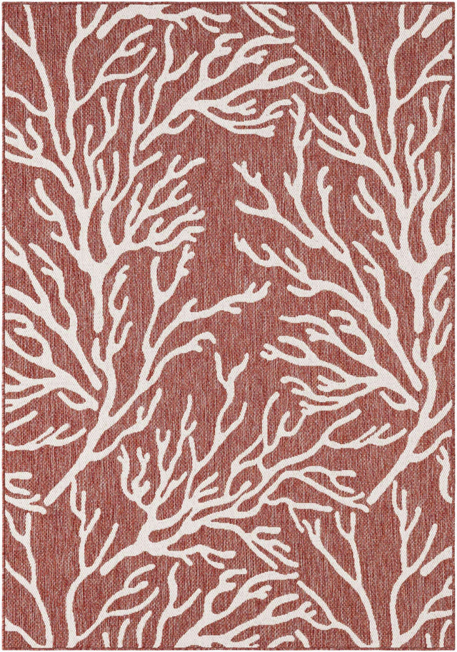 Rust Red 5' 3 x 8' Outdoor Coastal Rectangle Area Rug Weather Resistant for Patio, Deck, Terrace, Balcony, Porch 100% Polypropylene Coastal Decor Carpet for Sale at Rug Engine