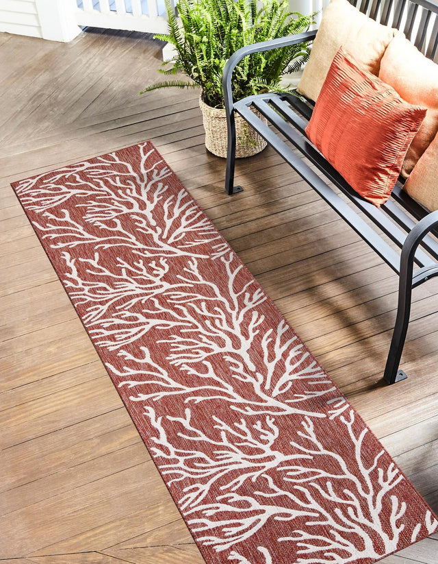 Rust Red 2' x 8' Outdoor Coastal Runner Area Rug Weather Resistant for Patio, Deck, Terrace, Balcony, Porch 100% Polypropylene Coastal Decor Carpet for Sale at Rug Engine