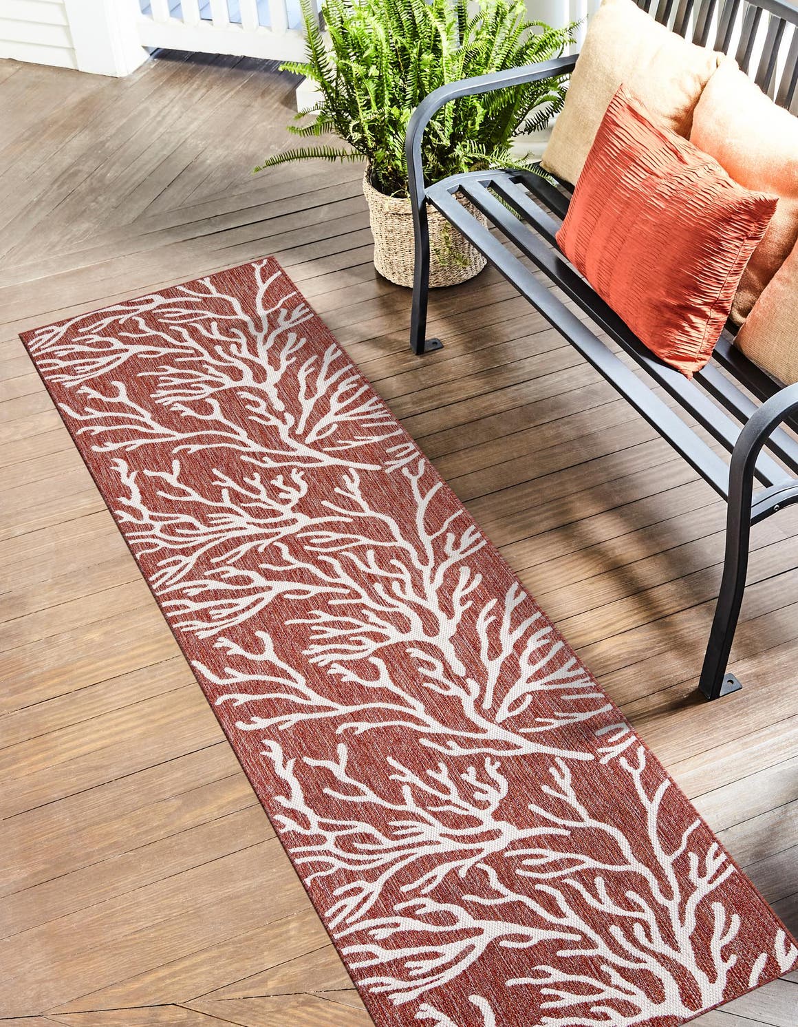 Rust Red 2' x 4' 1 Outdoor Coastal Runner Area Rug Weather Resistant for Patio, Deck, Terrace, Balcony, Porch 100% Polypropylene Coastal Decor Carpet for Sale at Rug Engine