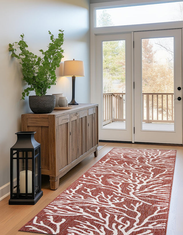Rust Red 2' x 4' 1 Outdoor Coastal Runner Area Rug Weather Resistant for Patio, Deck, Terrace, Balcony, Porch 100% Polypropylene Coastal Decor Carpet for Sale at Rug Engine