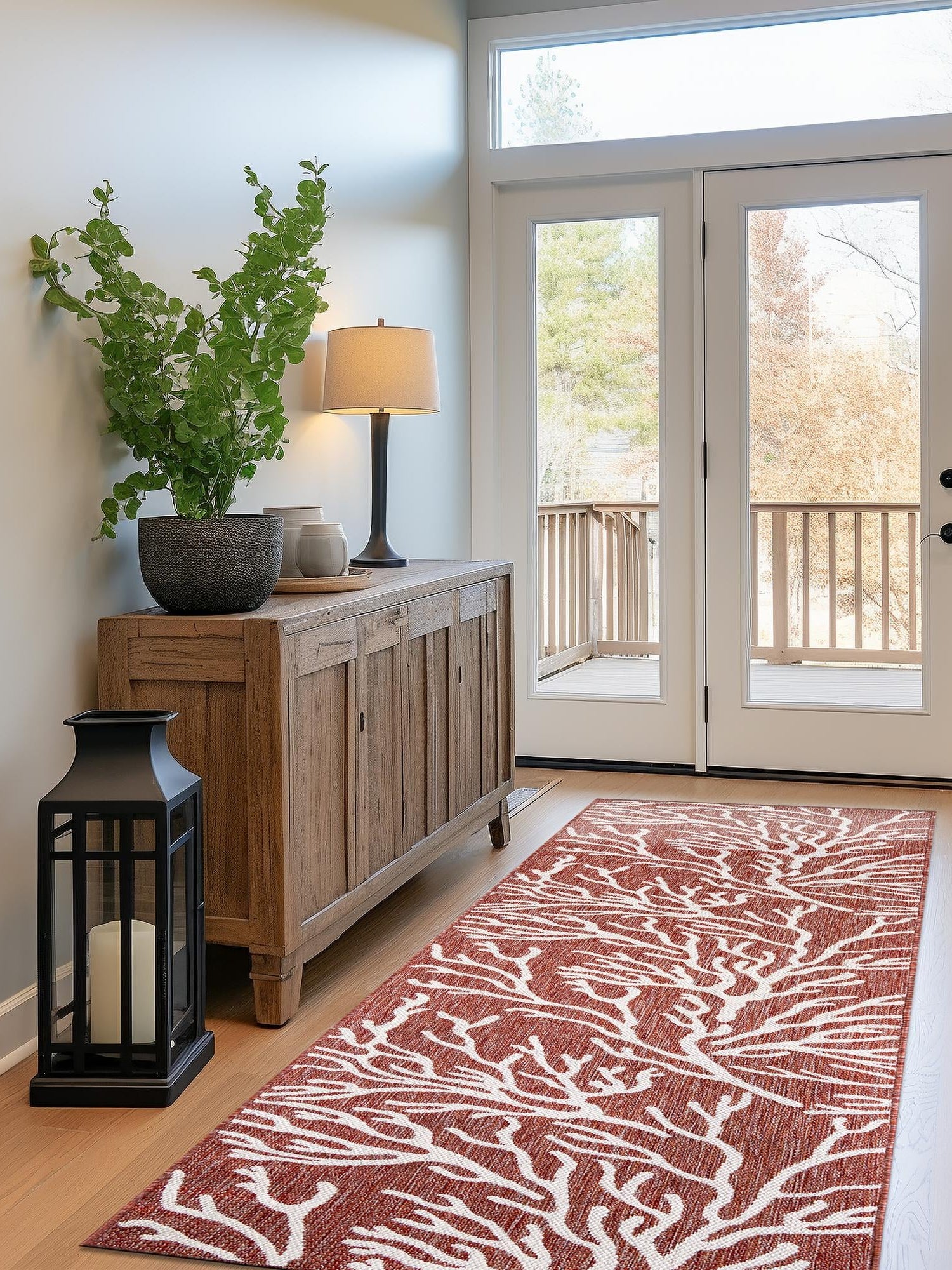 Rust Red 2' x 8' Outdoor Coastal Runner Area Rug Weather Resistant for Patio, Deck, Terrace, Balcony, Porch 100% Polypropylene Coastal Decor Carpet for Sale at Rug Engine