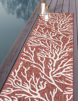 Rust Red 2' x 6' 1 Outdoor Coastal Runner Area Rug Weather Resistant for Patio, Deck, Terrace, Balcony, Porch 100% Polypropylene Coastal Decor Carpet for Sale at Rug Engine